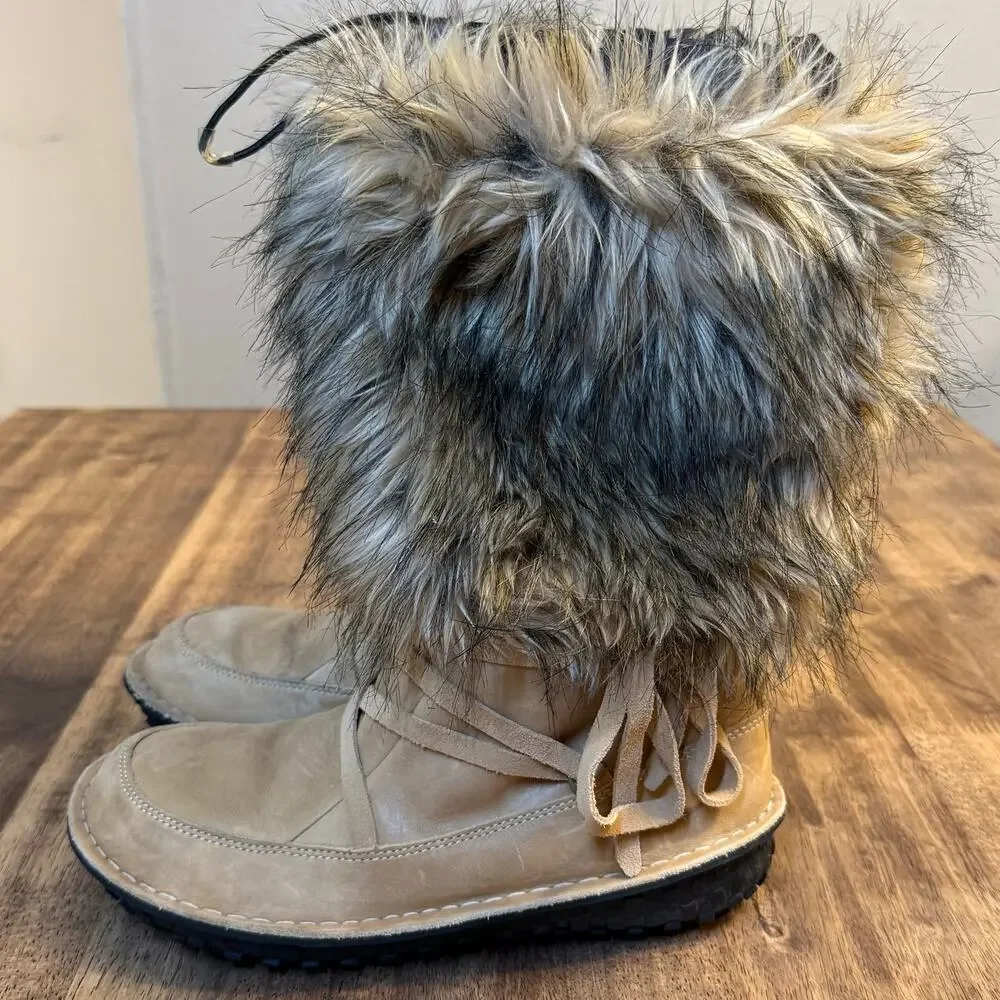 Sorel Ahnah Boots Leather Faux Fur Winter Waterproof Pull On Tan Women’s 8.5